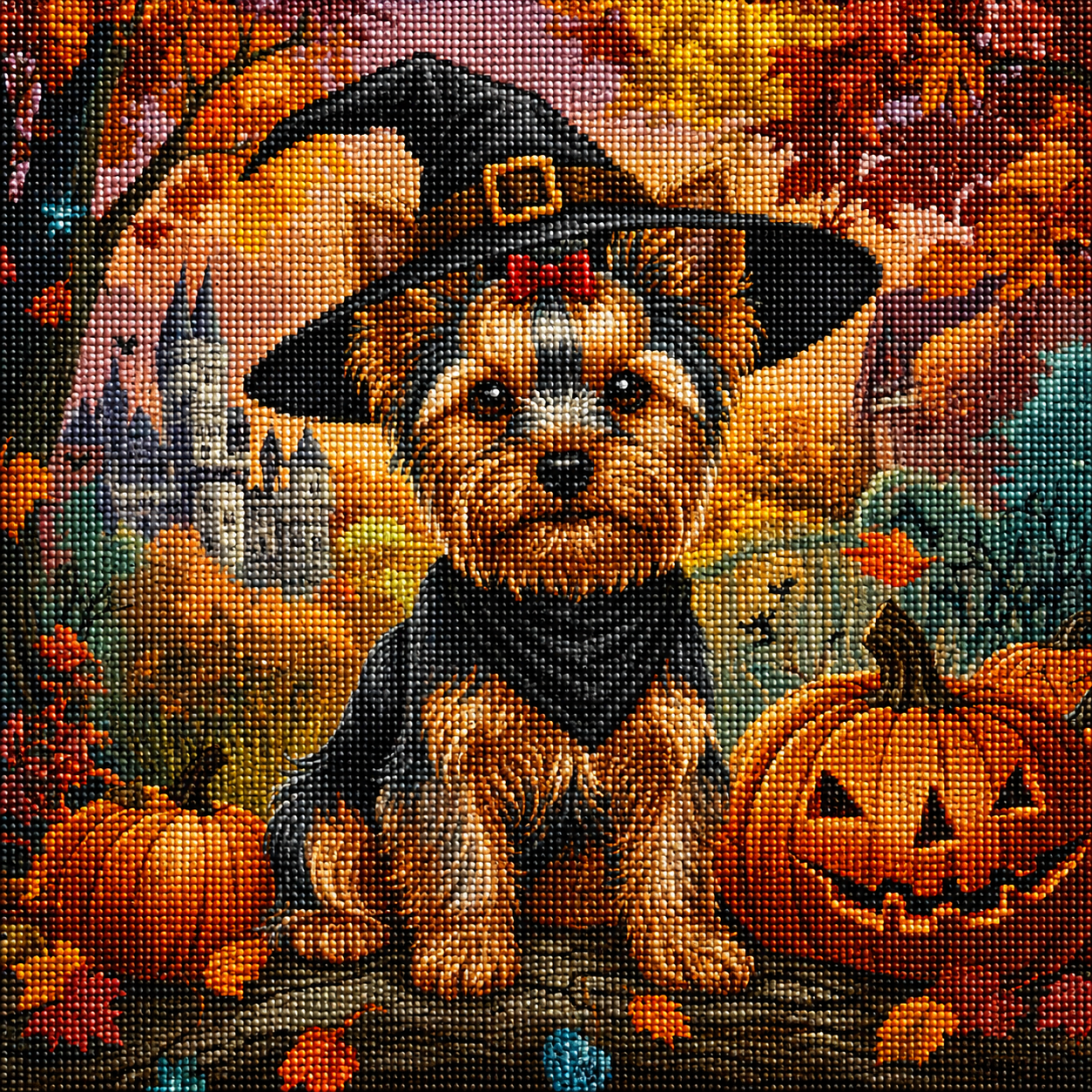Yorkshire Terrier Halloween Pumpkins Diamond Art Kit