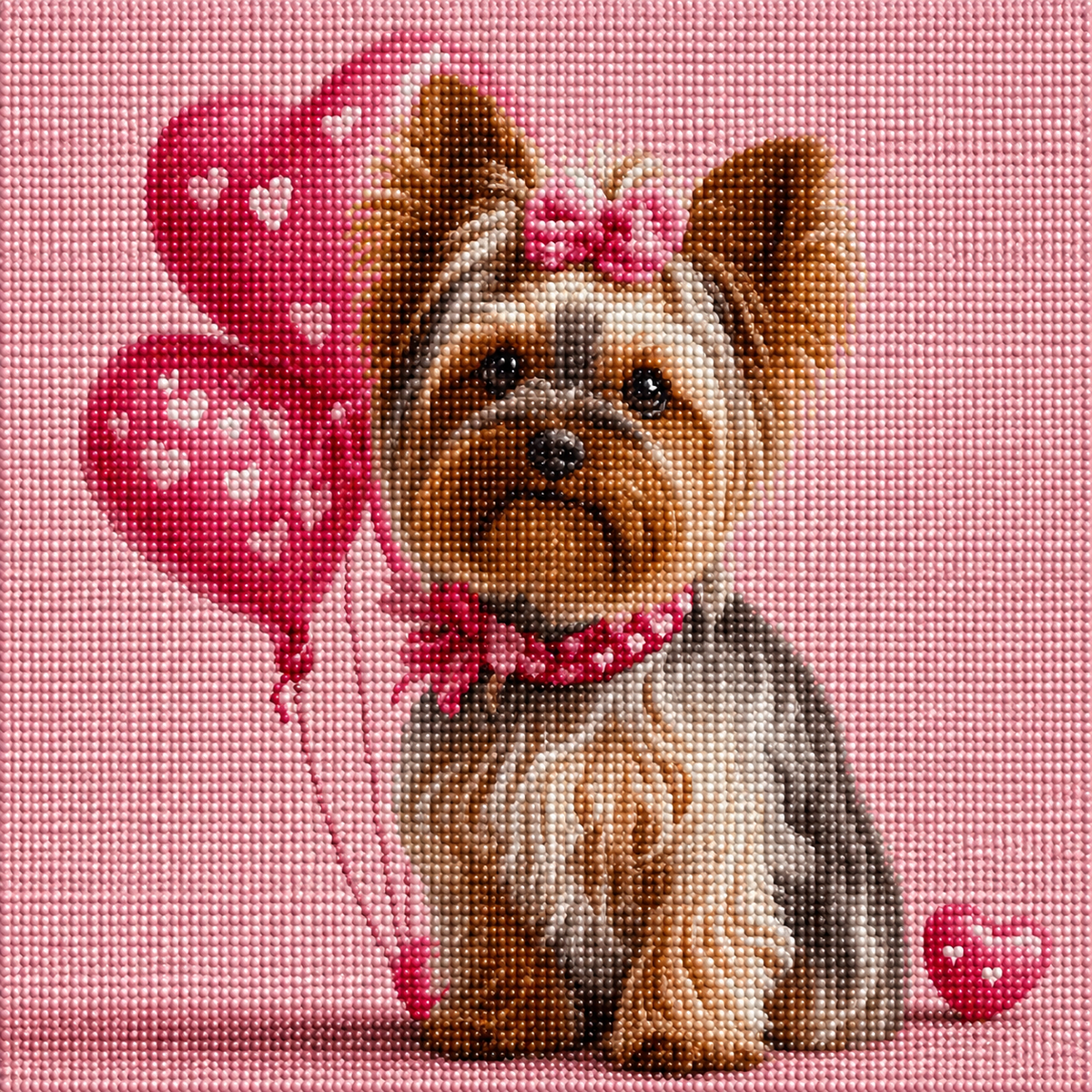 Yorkshire Terrier and Heart Balloons Diamond Art Kit — diamond art kit canvas