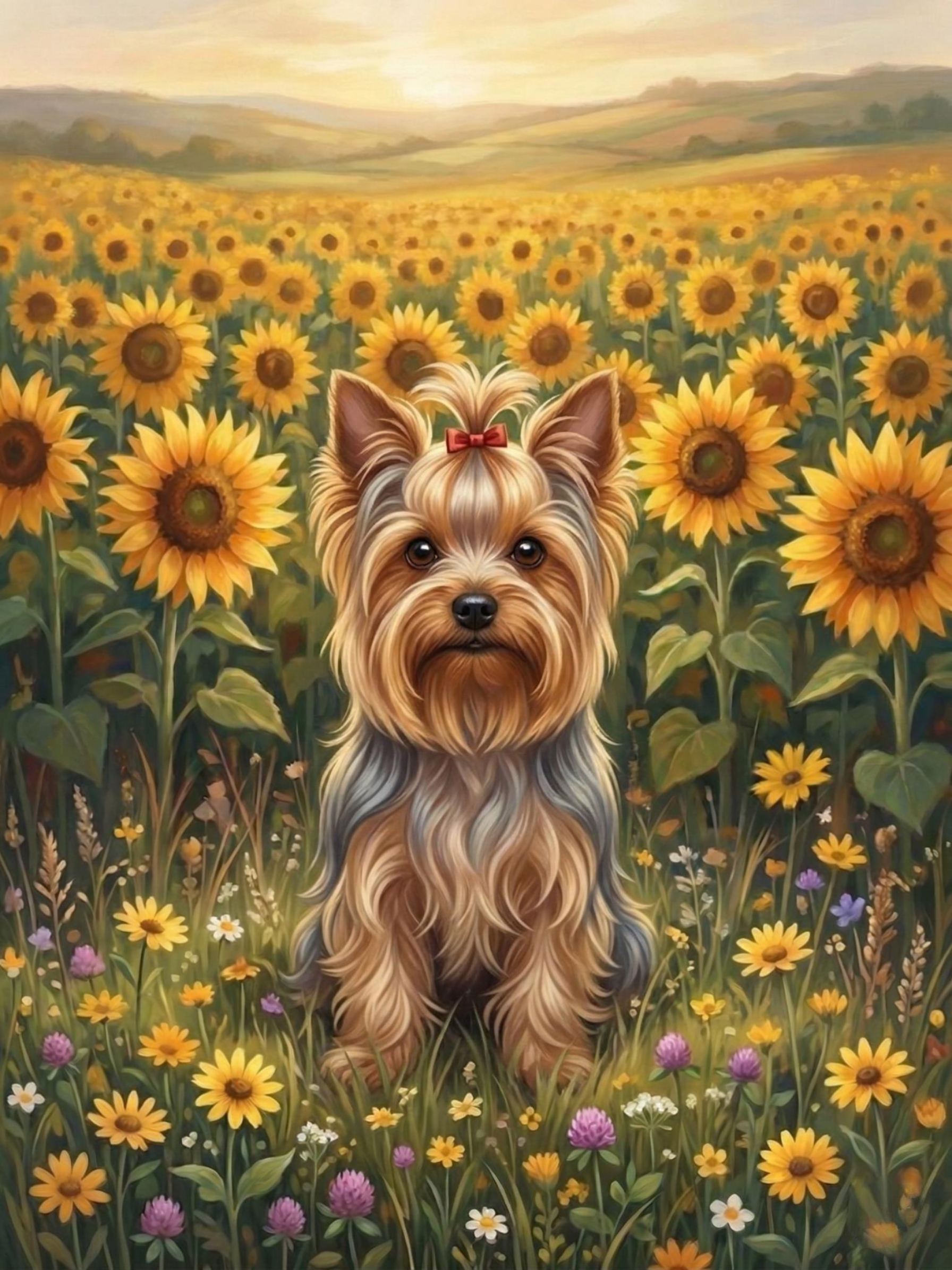 Yorkshire Terrier in a Sunflower Field Diamond Art Kit