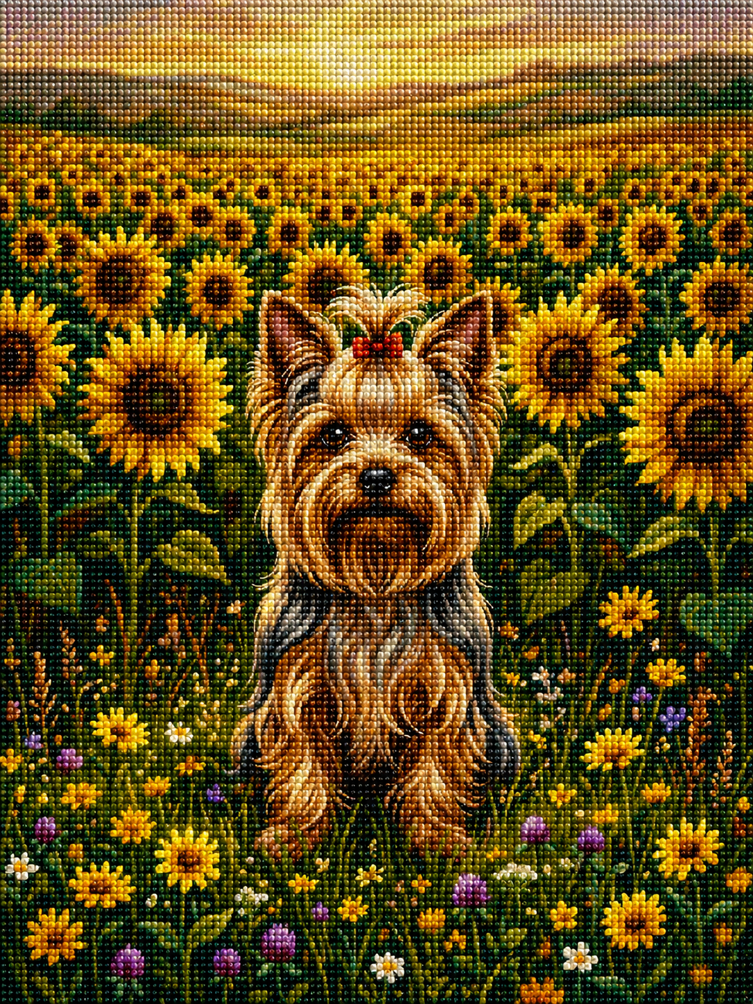 Yorkshire Terrier in a Sunflower Field Diamond Art Kit