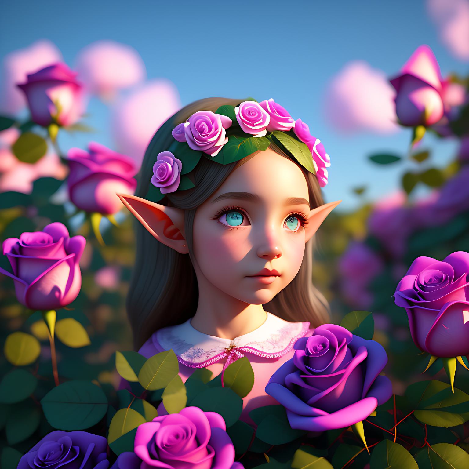 Young Elf Girl in Roses Diamond Art Kit