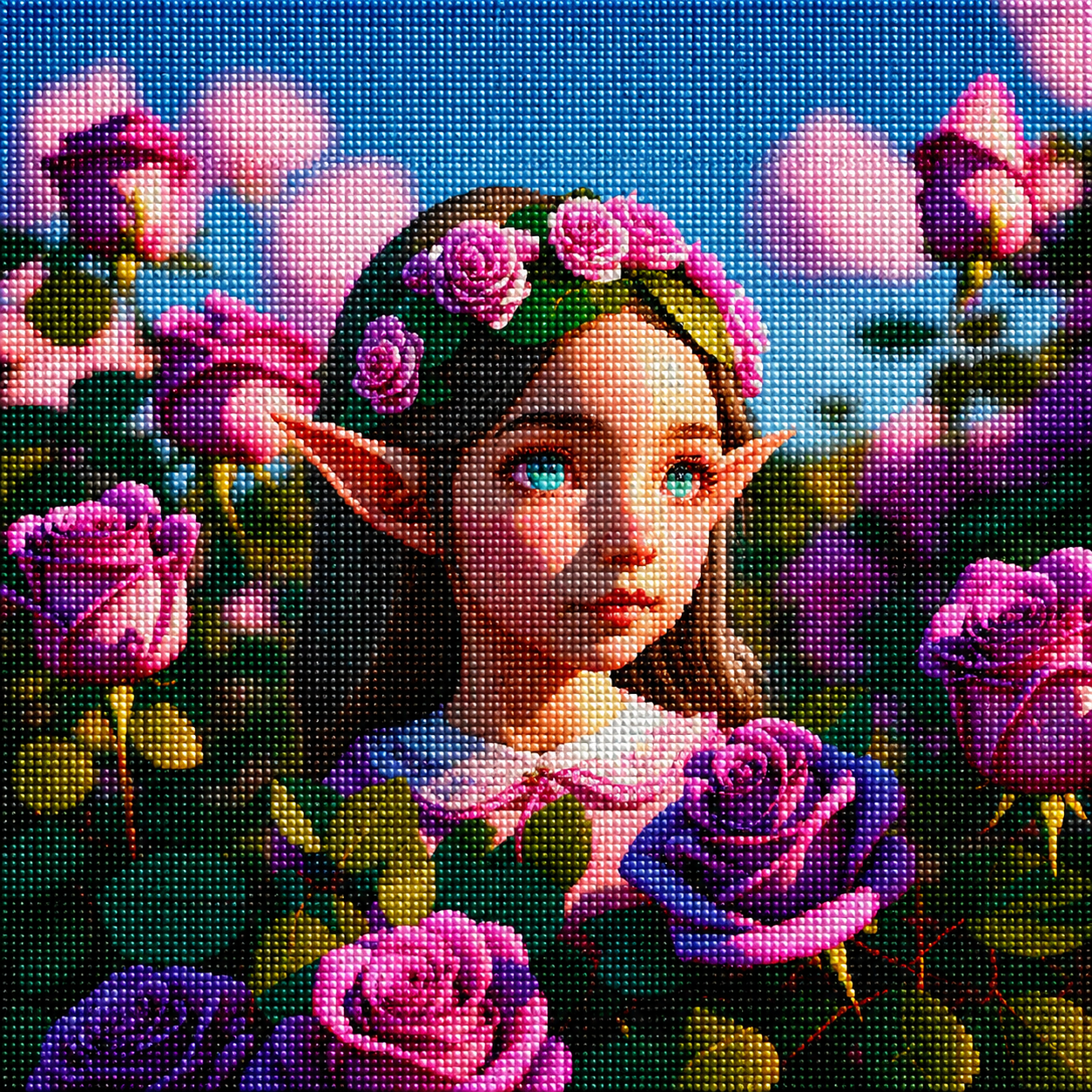 Young Elf Girl in Roses Diamond Art Kit