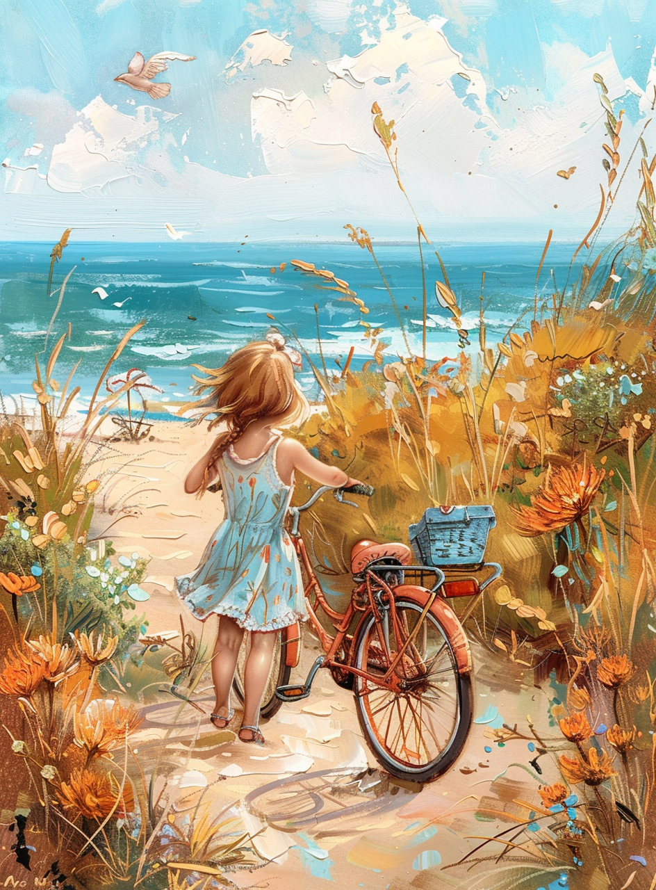 Young Girl and Her Beach Bike Diamond Art Kit