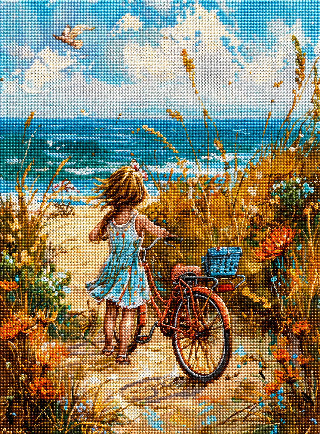 Young Girl and Her Beach Bike Diamond Art Kit