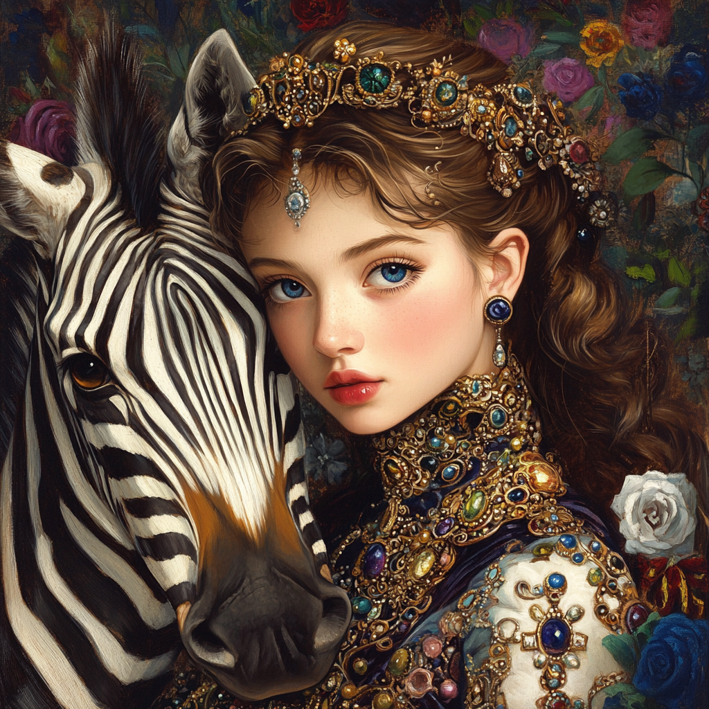 Young Princess and Zebra Diamond Art Kit