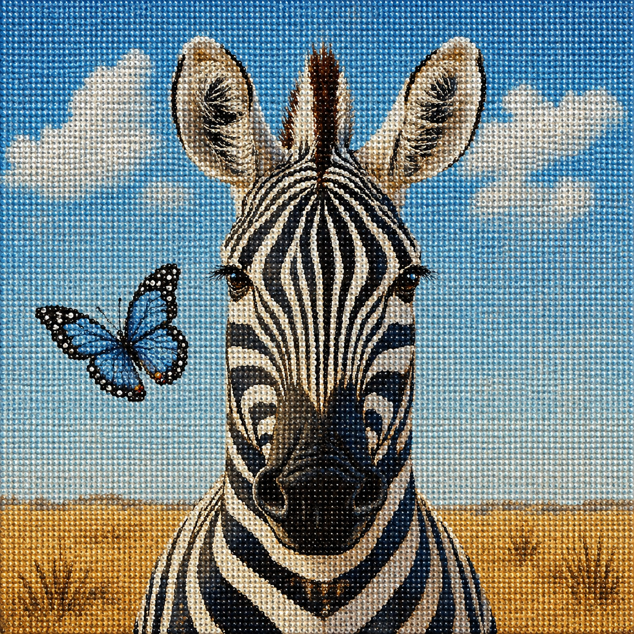 Zebra and Blue Butterfly Diamond Art Kit